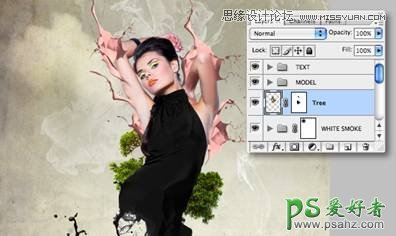 photoshop创意设计烟雾和飞溅效果的美女人像艺术海报图片