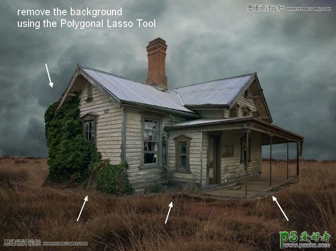 PS图片合成教程：利用多种景观素材图合成恐怖风格的鬼屋城堡场景
