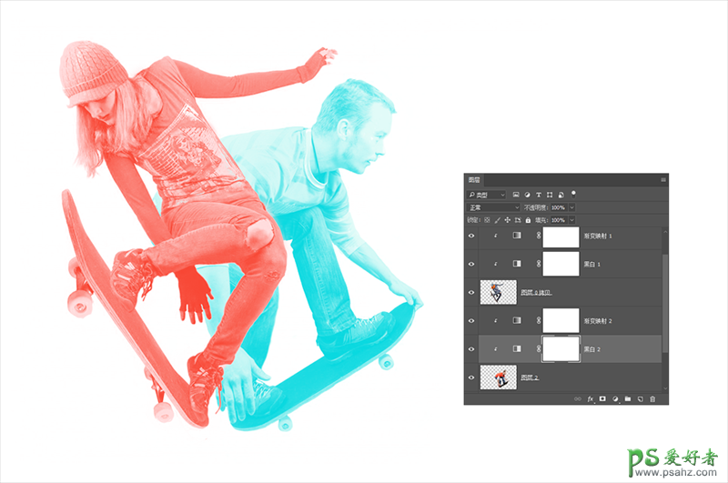 用photoshop简单制作双色影像图片，复古风格的双重影像运动人物