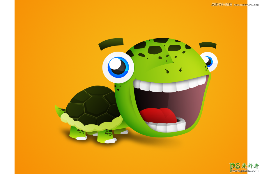 乌龟素材图 Photoshop手绘可爱的卡通风格大头乌龟失量图片