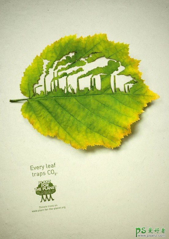 利用植物素材图制作的创意平面广告作品，植物广告设计图片。