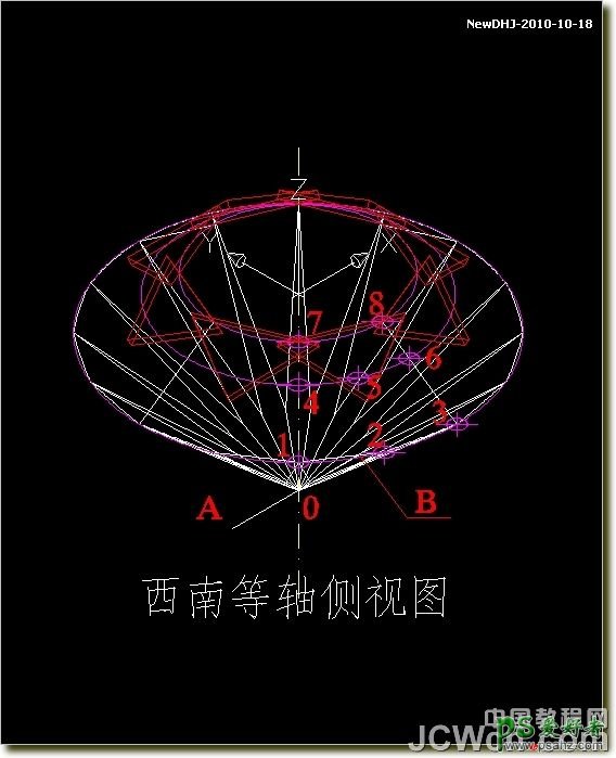 CAD建模教程实例：学习绘制逼真质感八心八箭的钻石戒指模型图。