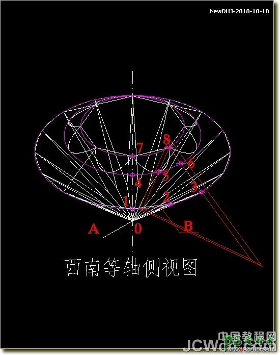 CAD建模教程实例：学习绘制逼真质感八心八箭的钻石戒指模型图。