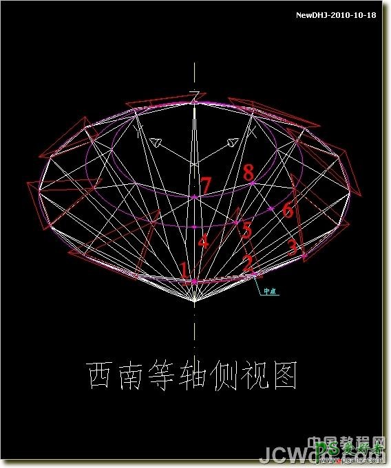 CAD建模教程实例：学习绘制逼真质感八心八箭的钻石戒指模型图。