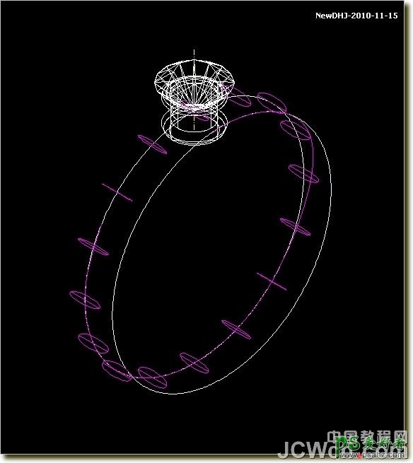CAD建模教程实例：学习绘制逼真质感八心八箭的钻石戒指模型图。