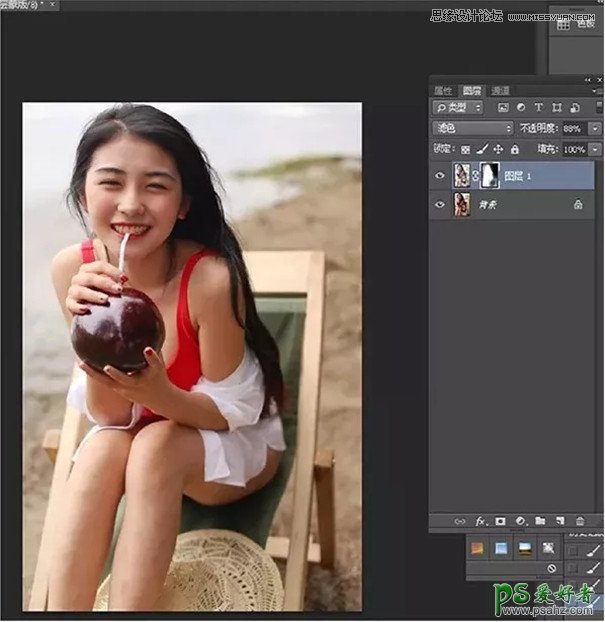 Photoshop结合LR工具给海滩美女写真照调出小清新风格的日系效果