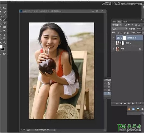 Photoshop结合LR工具给海滩美女写真照调出小清新风格的日系效果