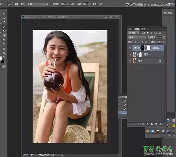 Photoshop结合LR工具给海滩美女写真照调出小清新风格的日系效果