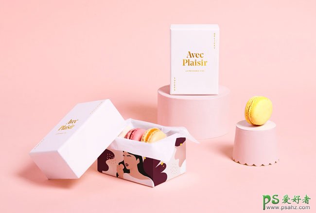 女性化的Avec Plaisir美味甜点宣传广告，创意甜品店品牌形象设计