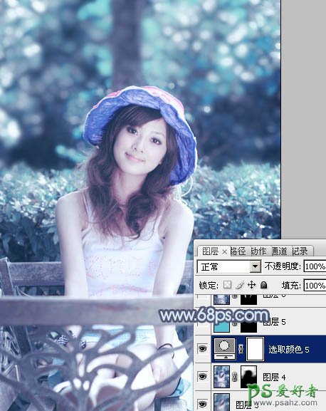 photoshop调出外景甜美清蓝色调少女写真照片