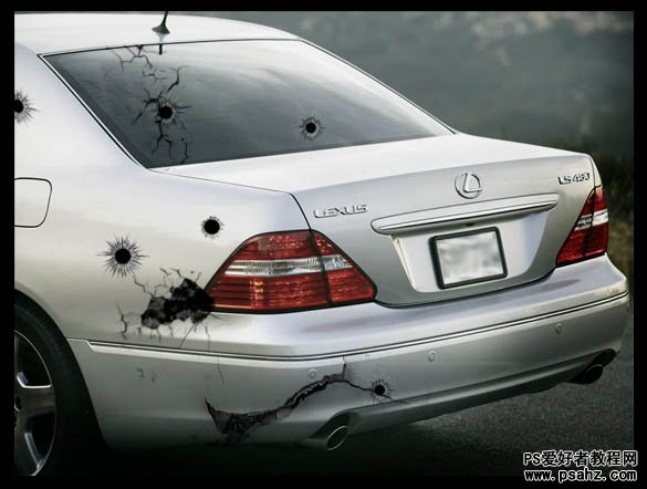 利用photoshop滤镜设计一种被子弹打穿的汽车场景图片