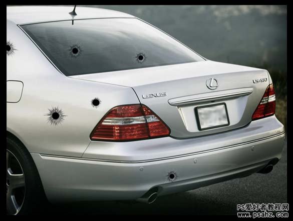 利用photoshop滤镜设计一种被子弹打穿的汽车场景图片