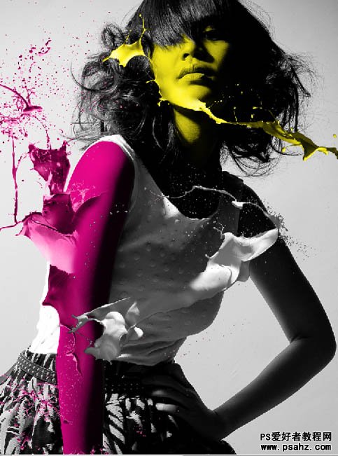 PS合成教程：创意合成油墨喷浅效果的美女艺术海报