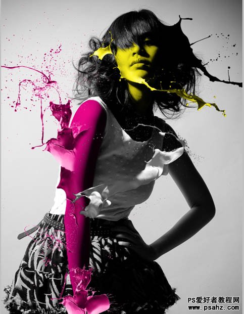 PS合成教程：创意合成油墨喷浅效果的美女艺术海报
