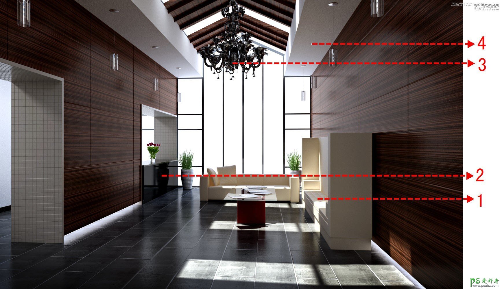3ds Max装修效果图制作教程：打造逼真的接待厅阳光表现效果图