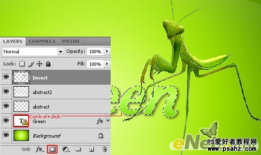 photoshop设计螳螂与绿色文字完美组合主题壁纸教程