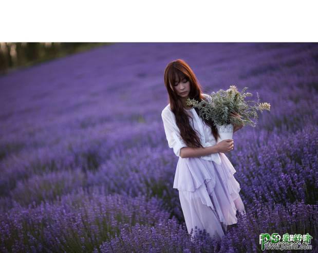 PS美女调色教程：用逆光强化给花草中的美女照片调出唯美的紫色