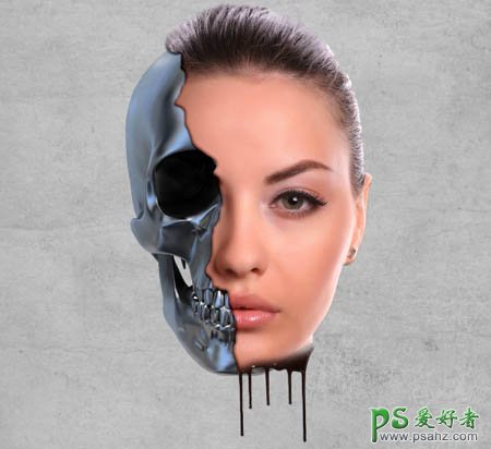 PS人像合成教程：创意合成美女机器人溶化的脸部特写