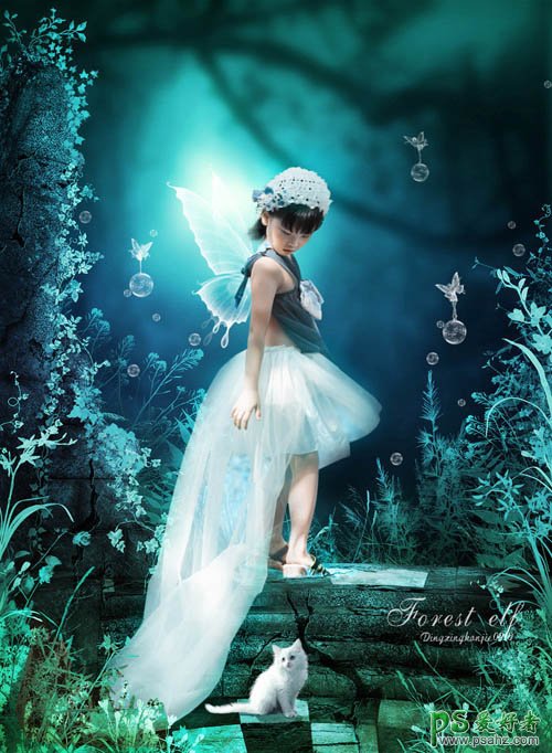 PS给儿童照片制作出暗夜里漂亮的蓝色小天使特效照片