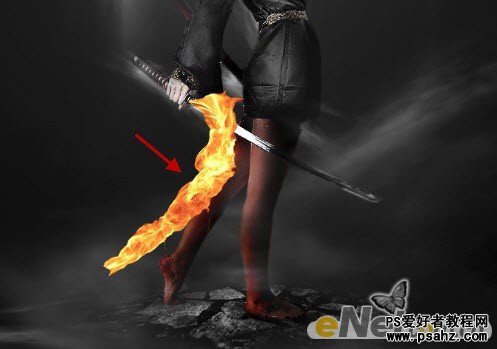 photoshop合成漂亮的火焰女武士插画教程实例