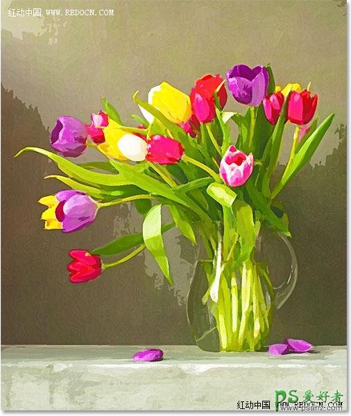ps水彩画教程：利用滤镜及图层样式把花卉图片制作成水彩画效果