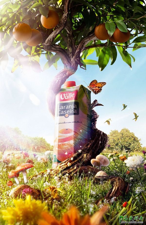 创意生态饮料海报设计作品，生态果汁饮料平面广告设计图片。