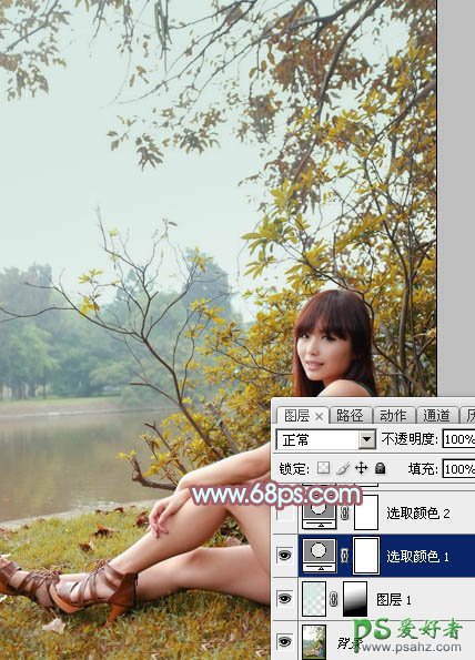 Photoshop给漂亮的90后小美女美腿玉照调出韩系粉红色效果