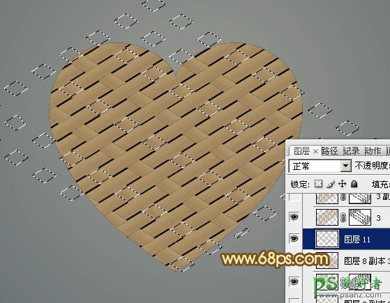 photoshop制作一个竹条编织的心形图案失量素材教程