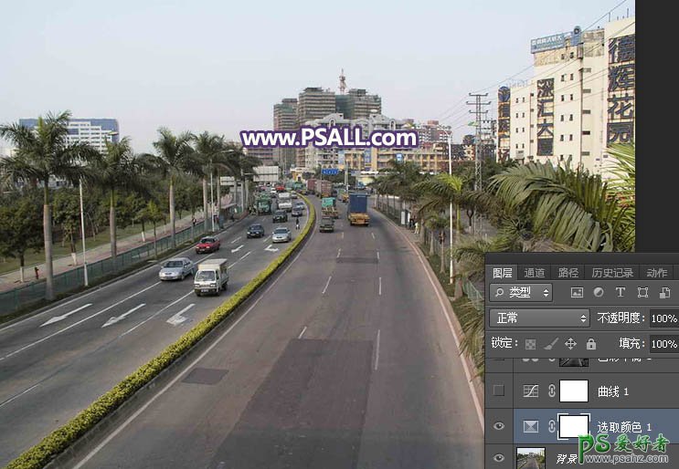 Photoshop给城市公路风景图片调出暖暖的日出效果，色彩有层次感