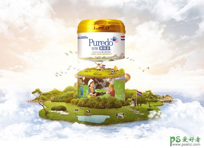 原生态婴幼儿奶粉宣传广告图片，绿色生态奶粉海报设计。