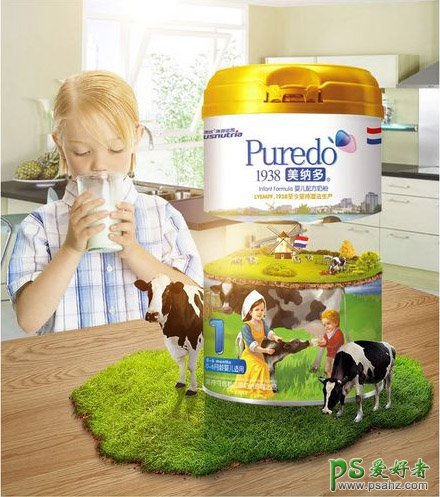 原生态婴幼儿奶粉宣传广告图片，绿色生态奶粉海报设计。
