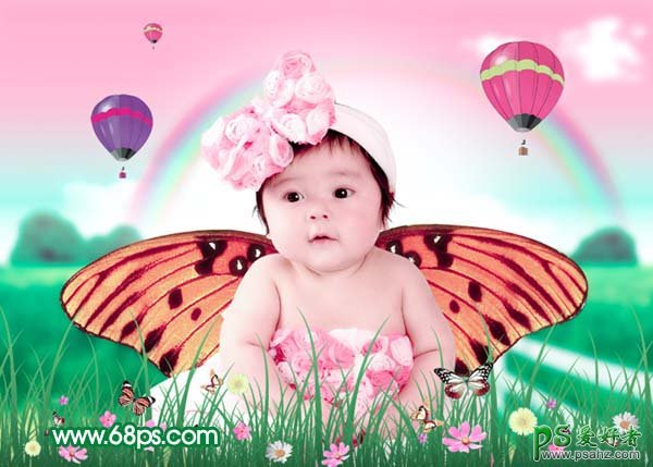 photoshop为可爱宝宝照片制作出梦幻蝴蝶翅膀