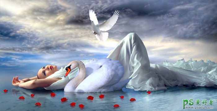 photoshop创意合成水中的天鹅与美女艺术写真