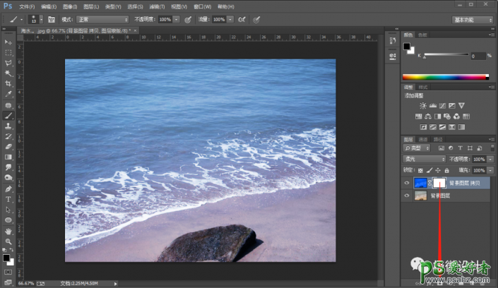 PS照片美化教程：学习把灰蒙蒙的大海照片调出碧蓝的效果