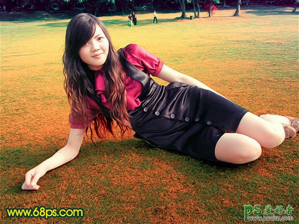 photoshop给趟在草地上的美女大姐照片调出阳光色彩