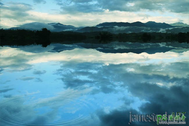 PS合成教程：合成一幅优美透丽的天湖一色壮丽风景照
