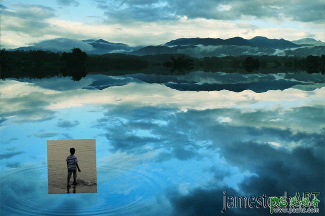 PS合成教程：合成一幅优美透丽的天湖一色壮丽风景照
