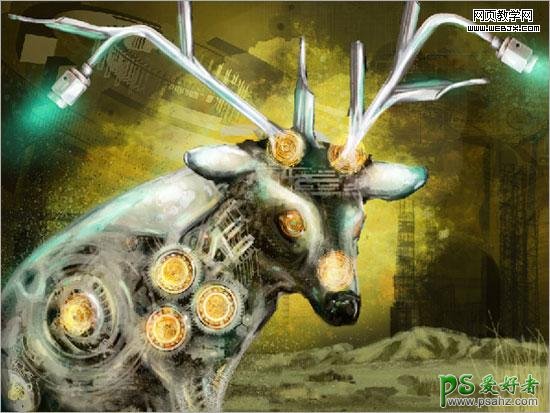 PS合成教程：创意合成科幻世界里的鹿-机械鹿图片