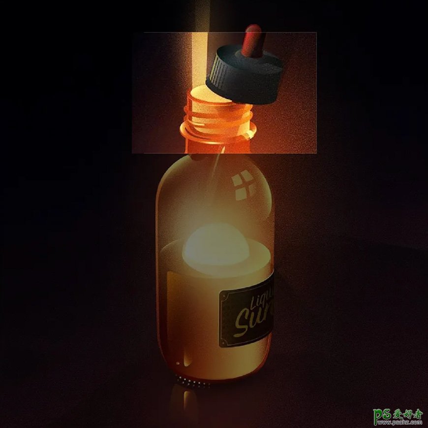 Illustrator手绘金光闪闪的玻璃药水瓶插画，玻璃魔法瓶图片。
