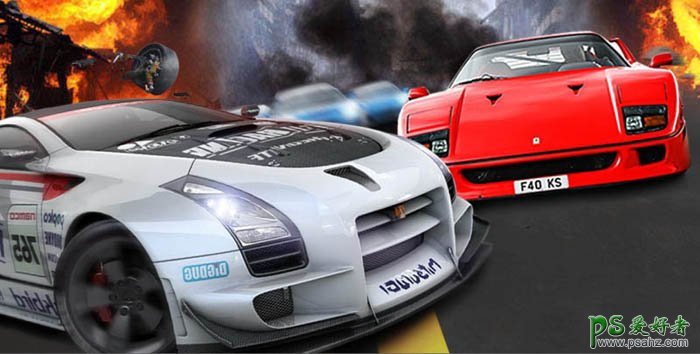 PS汽车海报合成教程：设计一张视觉激烈的赛车宣传海报-跑车海报