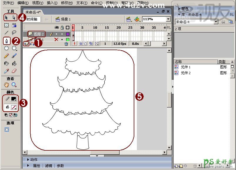 Flash教程实例：学习制作失量卡通风格的圣诞树素材图片。