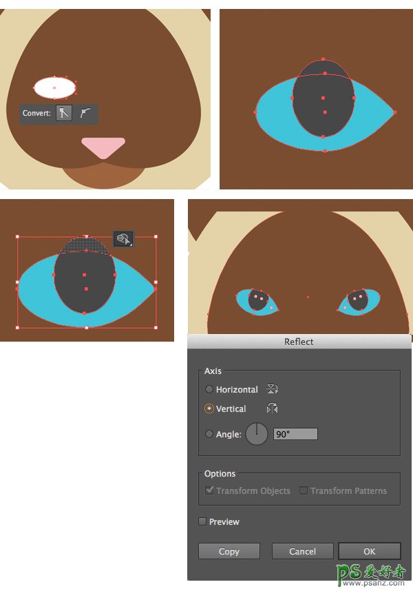 AI图标制作教程：学习手绘六个扁平化风格的可爱卡通小动物头像