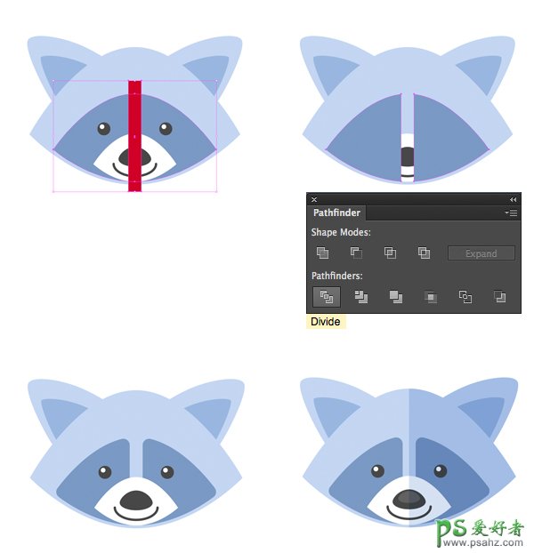 AI图标制作教程：学习手绘六个扁平化风格的可爱卡通小动物头像