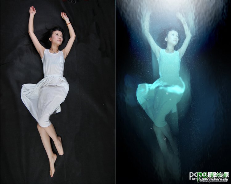 巧用PS素材创意合成梦幻效果的水下美女人像特效照片