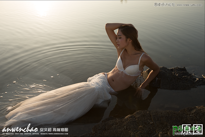PS偏色照片后期教程：给海边自拍的内衣美女婚片制作出通透的效果