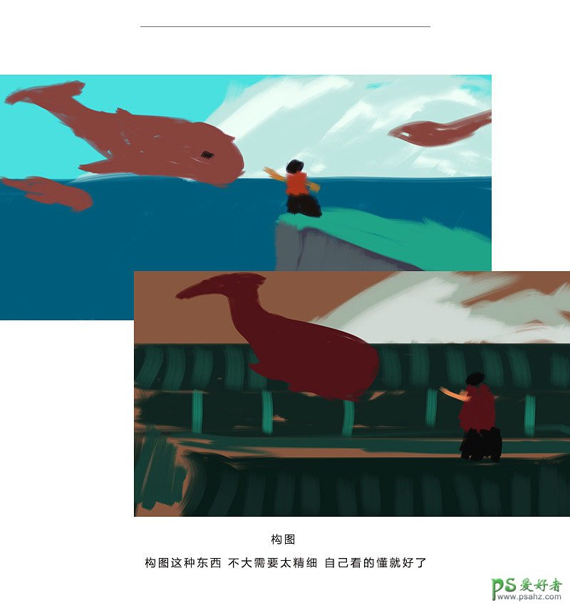 PS海报合成教程：创意打造古楼上小女孩儿召唤鲸鱼的海报图片。