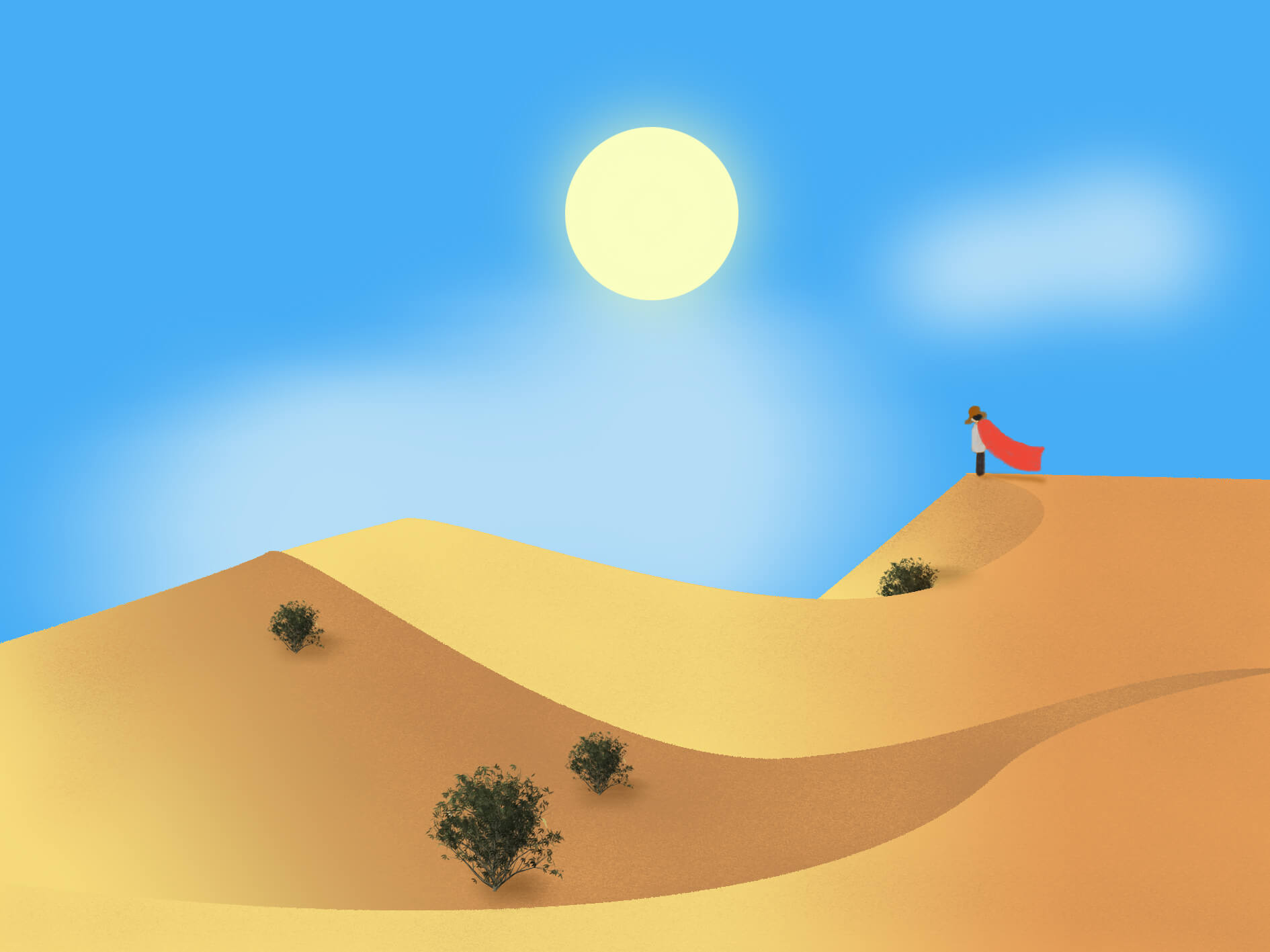 Photoshop鼠绘教程实例：学习用钢笔工具绘制一幅卡通沙漠图。