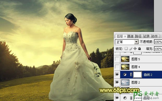 photoshop调出金色黄昏漂亮少女婚纱艺术照教程