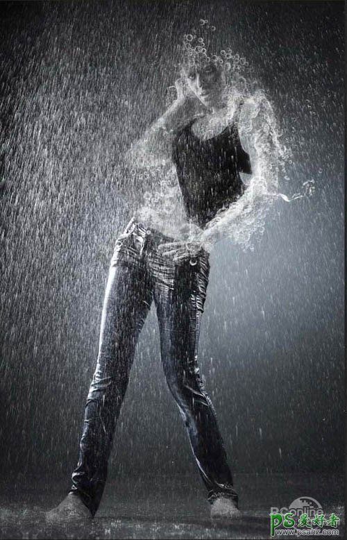 PS美女照片后期特效制作教程：合成一张雨水中的神奇水泡美女