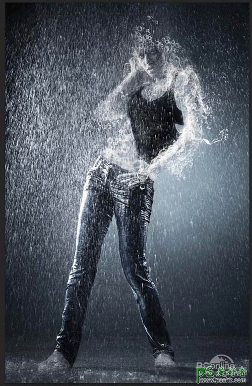 PS美女照片后期特效制作教程：合成一张雨水中的神奇水泡美女